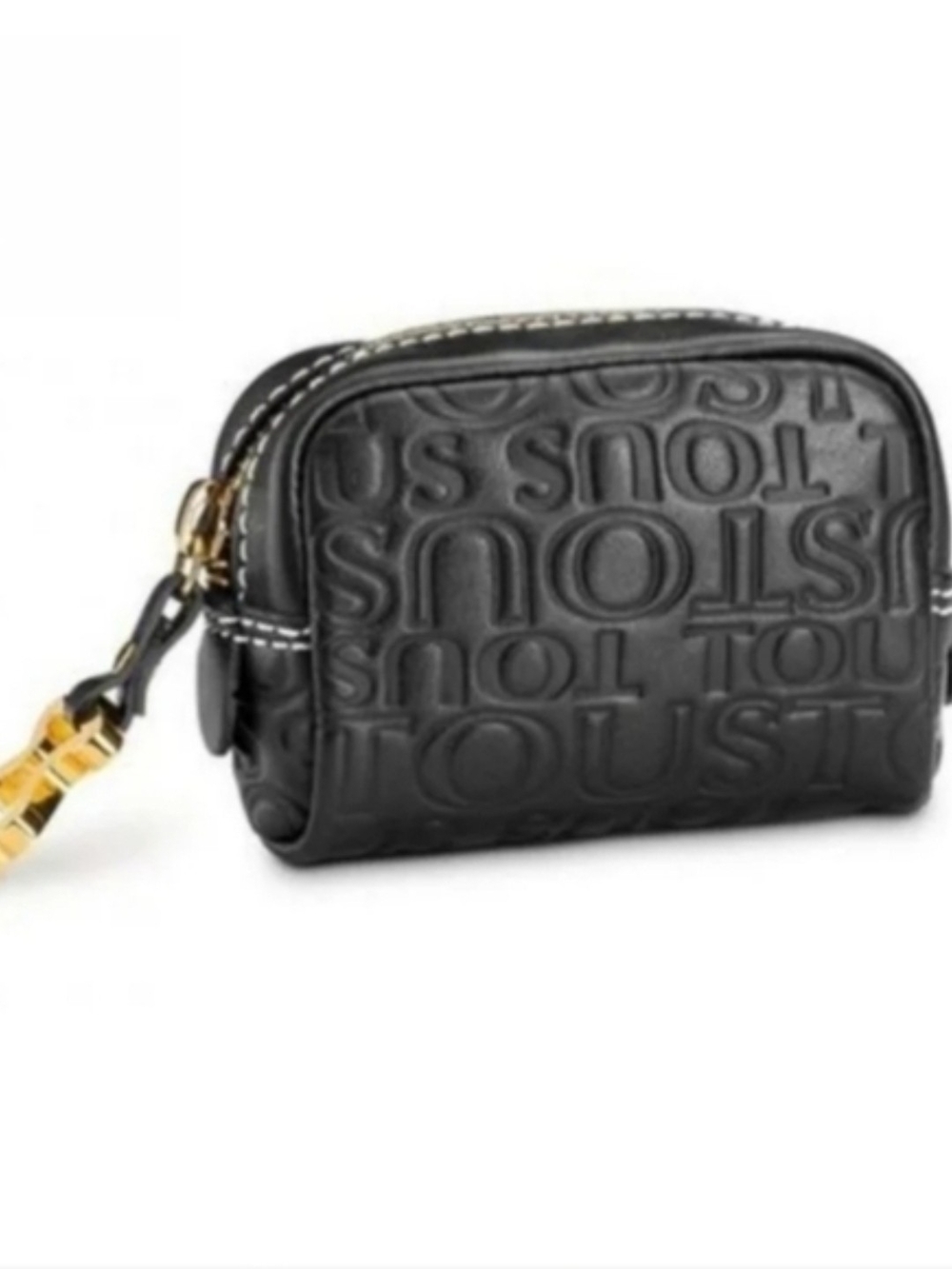 Tous Urbana Logo Collection Mini Black Cow Hide Leather Zipper Coin Purse